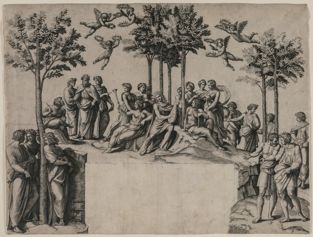 Apollo na Parnasu od Marcantonio Raimondi