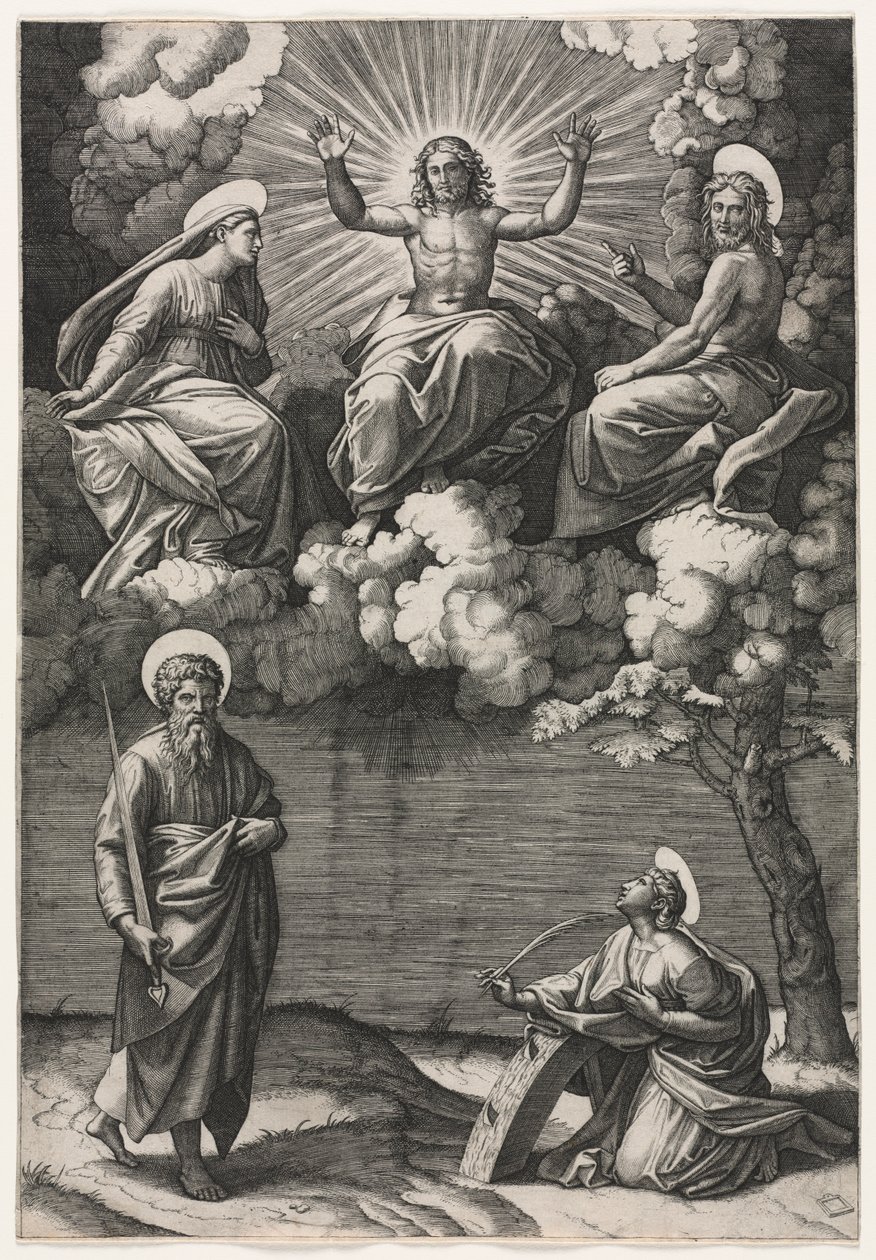 Kristus, Panna a sv. Jan Křtitel se svatými Pavlem a Kateřinou, c. 1520-1525. od Marcantonio Raimondi