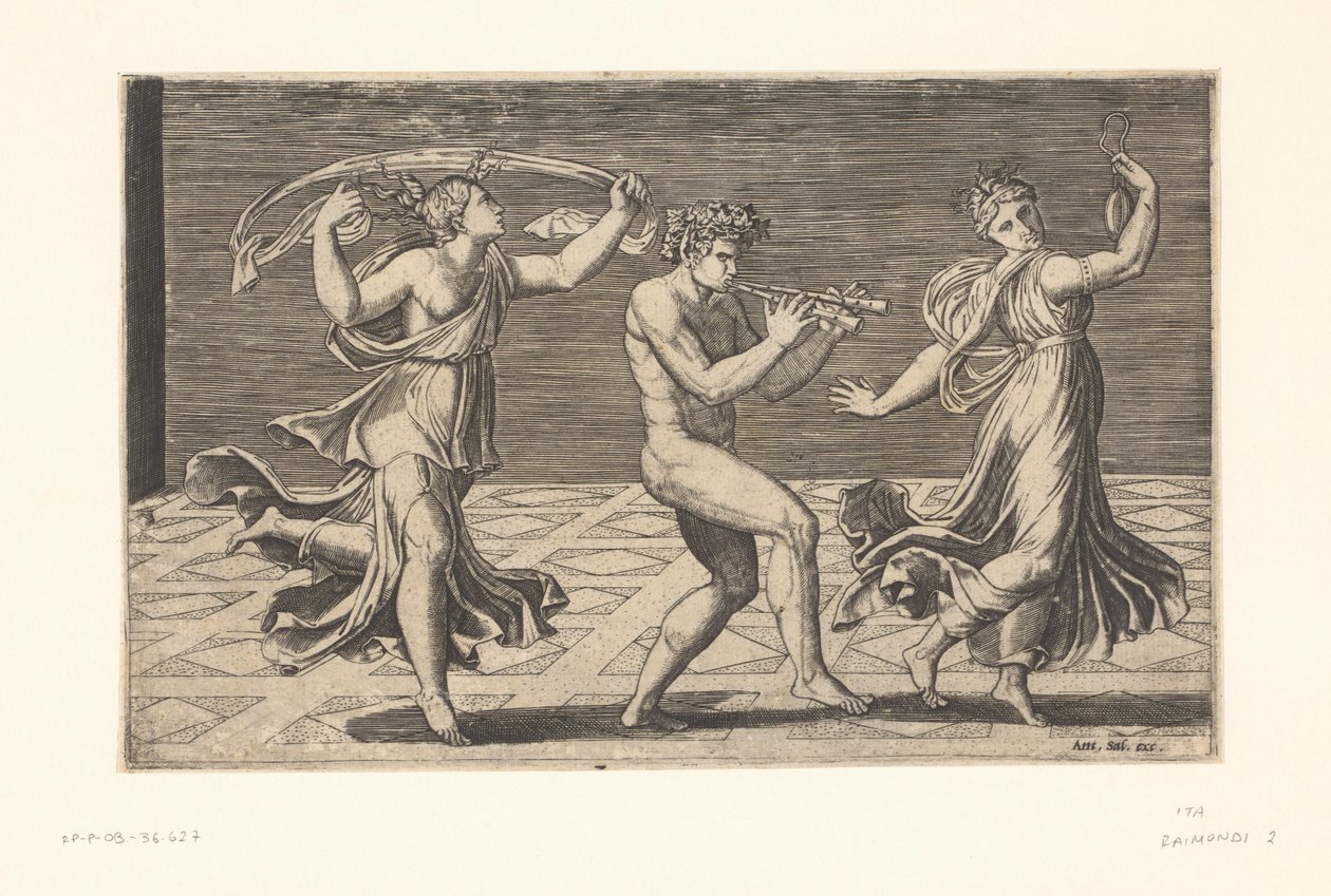 Tančící satyři a maenady od Marcantonio Raimondi