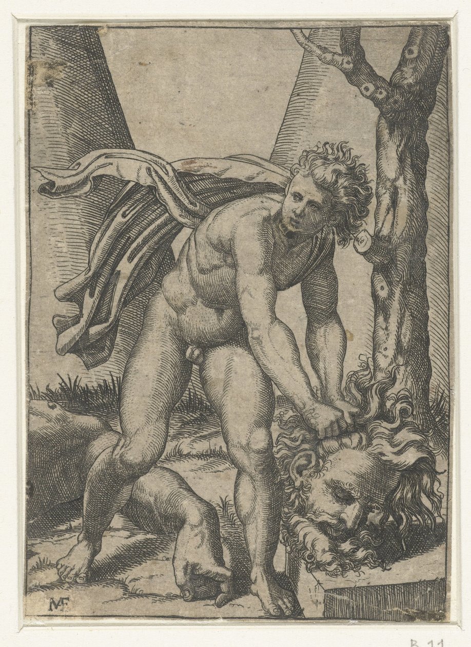 David s hlavou Goliáše od Marcantonio Raimondi