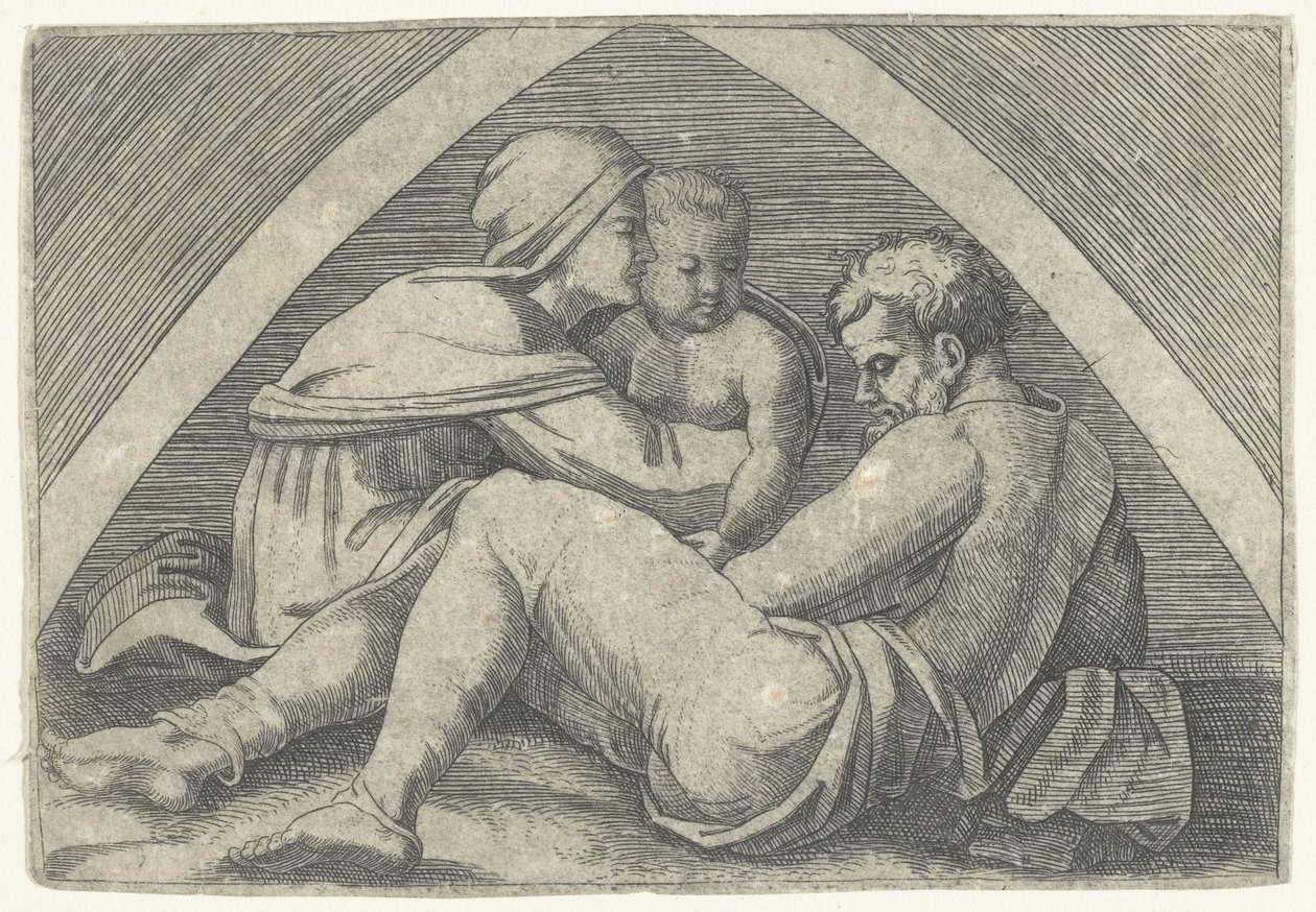 Svatá rodina pod obloukem od Marcantonio Raimondi