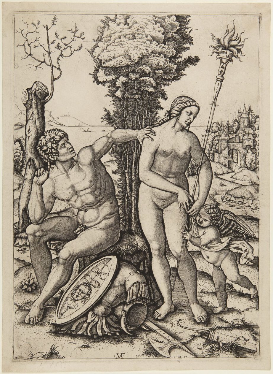 Mars, Venuše a Amor od Marcantonio Raimondi
