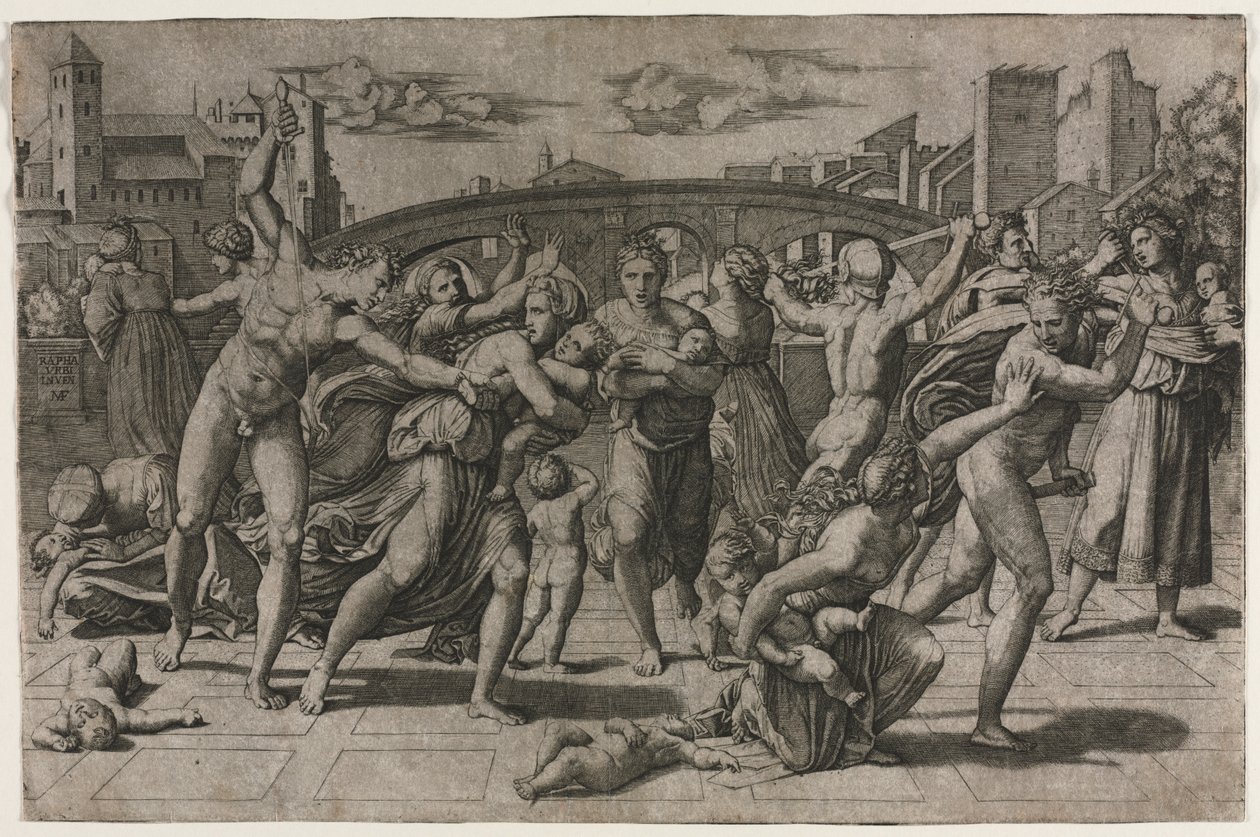 Masakr nevinných bez jedle od Marcantonio Raimondi