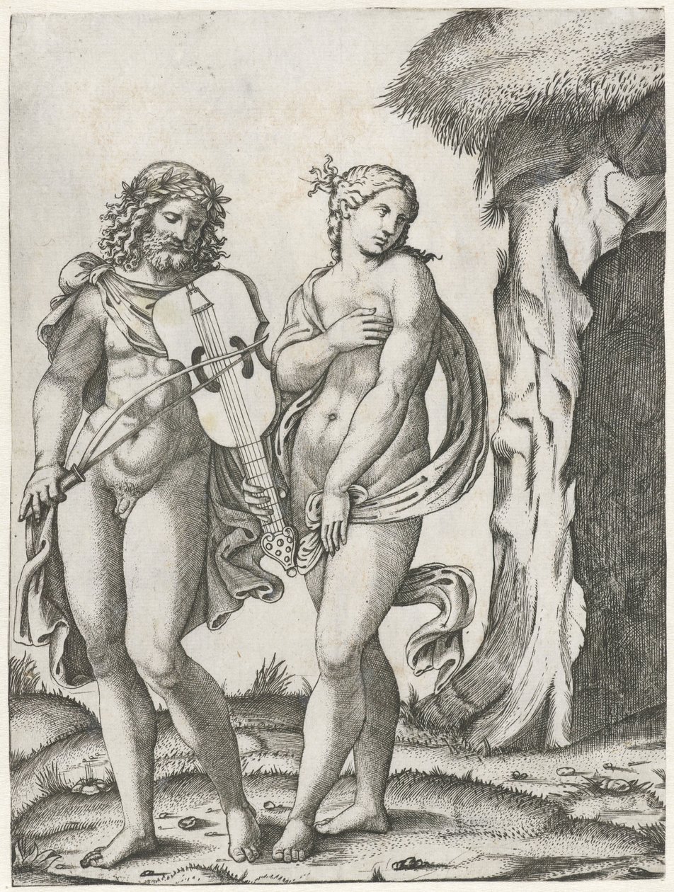 Orpheus hraje na violu, než Eurydice odejde do podsvětí od Marcantonio Raimondi