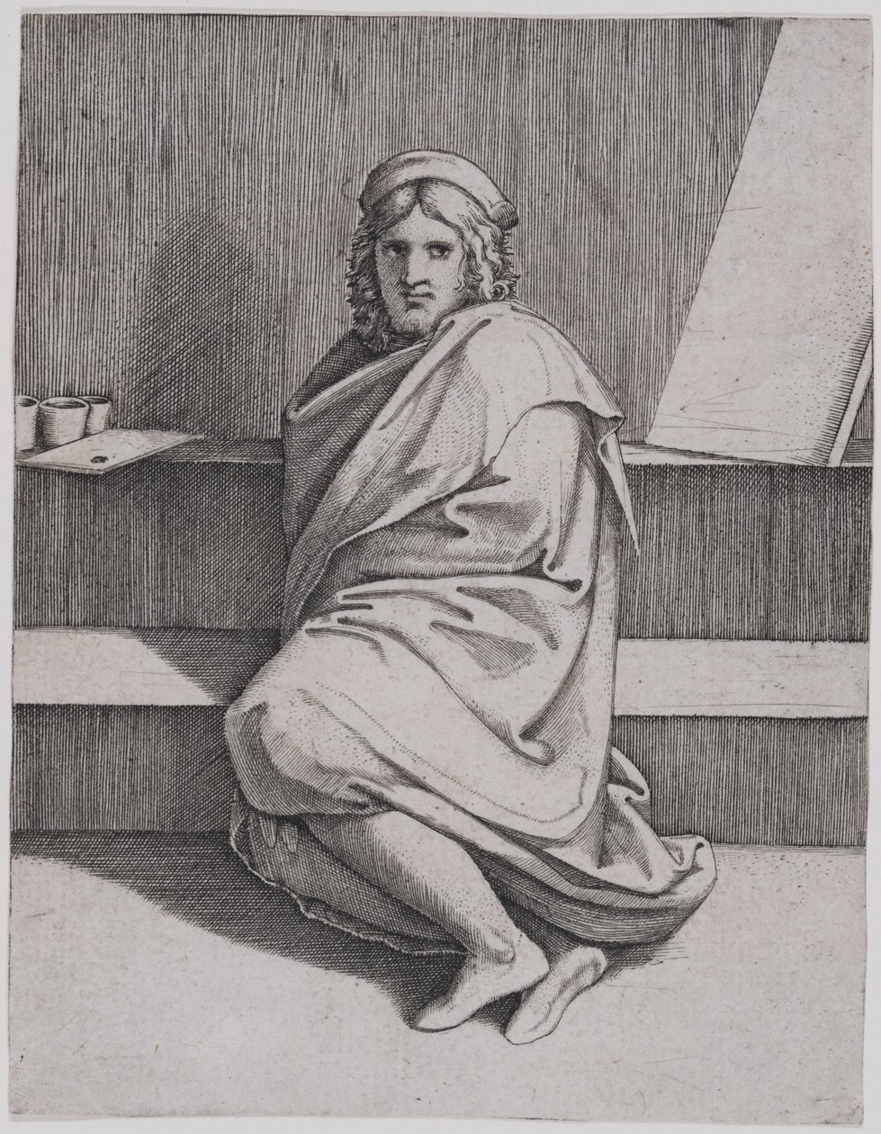 Portrét sedícího Rafaela od Marcantonio Raimondi