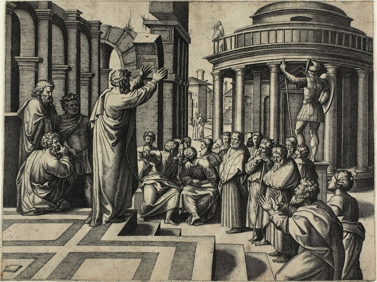 Svatý Pavel káže v Athénách od Marcantonio Raimondi