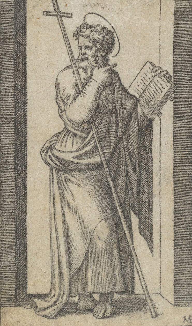 Svatý Filip, kniha v levé ruce, hůl položená na levé paži, ze seri..., ca. 1500-1527. od Marcantonio Raimondi