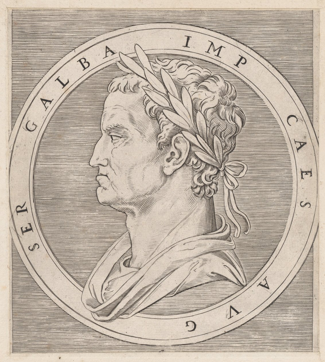 Zrcadlo římské velkoleposti: Galba, od Dvanáct Caesarů, ca. 1500-1534., ca. 1500-1534. od Marcantonio Raimondi