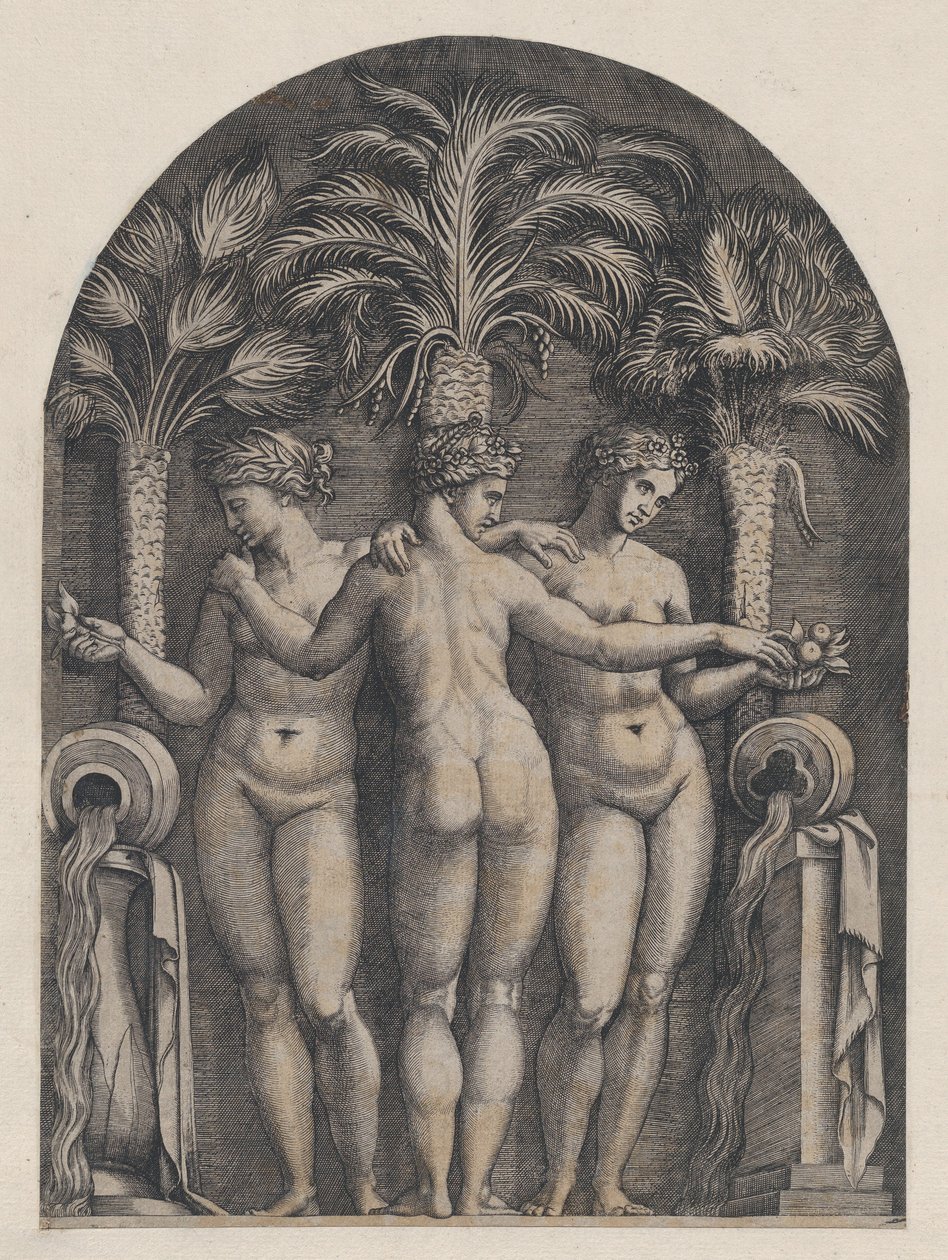 Zrcadlo římské velkoleposti: Tři grácie, ca. 1500-1534., ca. 1500-1534. od Marcantonio Raimondi