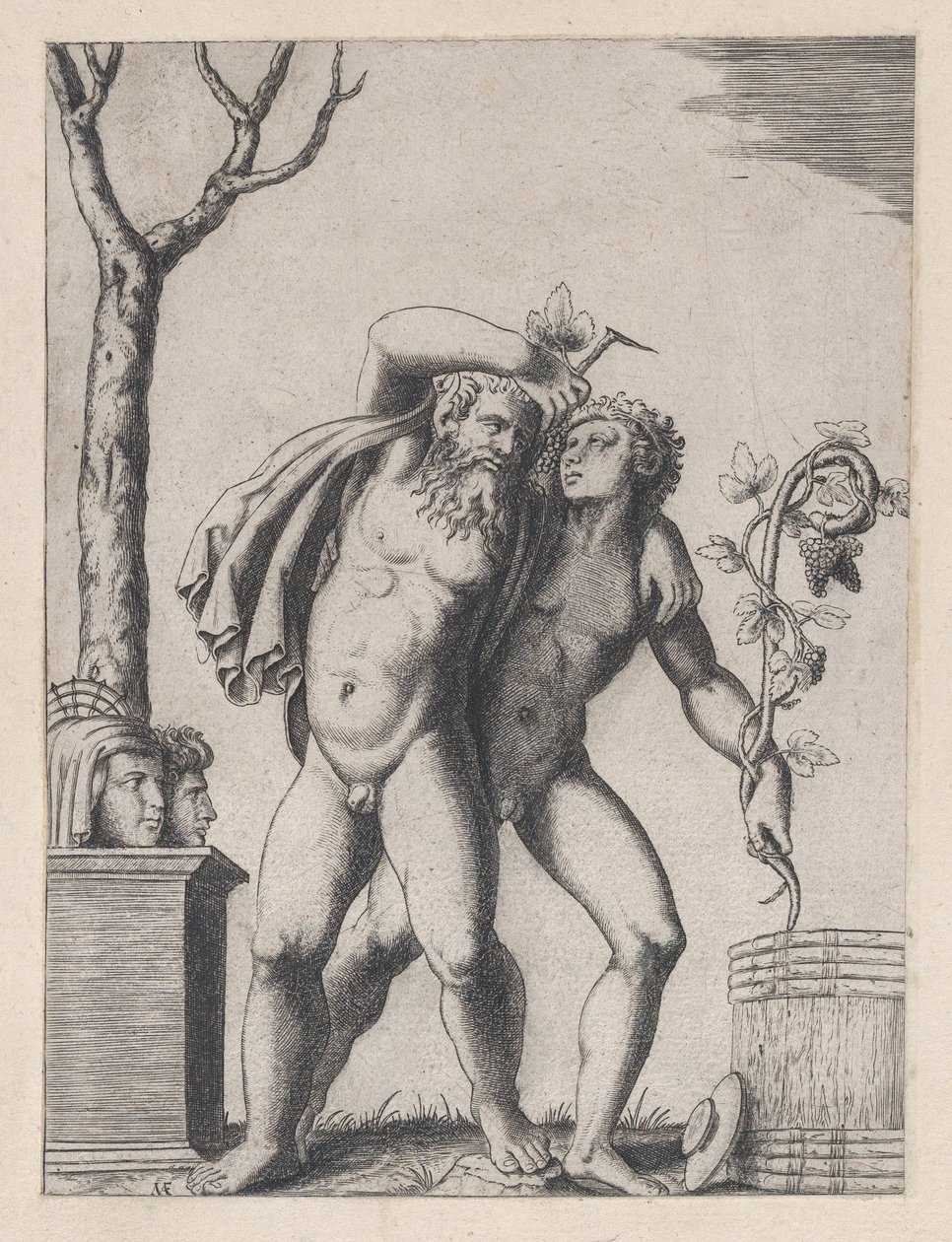 Římské zrcadlo velkoleposti: Mladý a starý Bacchant, ca. 1514-36, ca. 1514-36. od Marcantonio Raimondi
