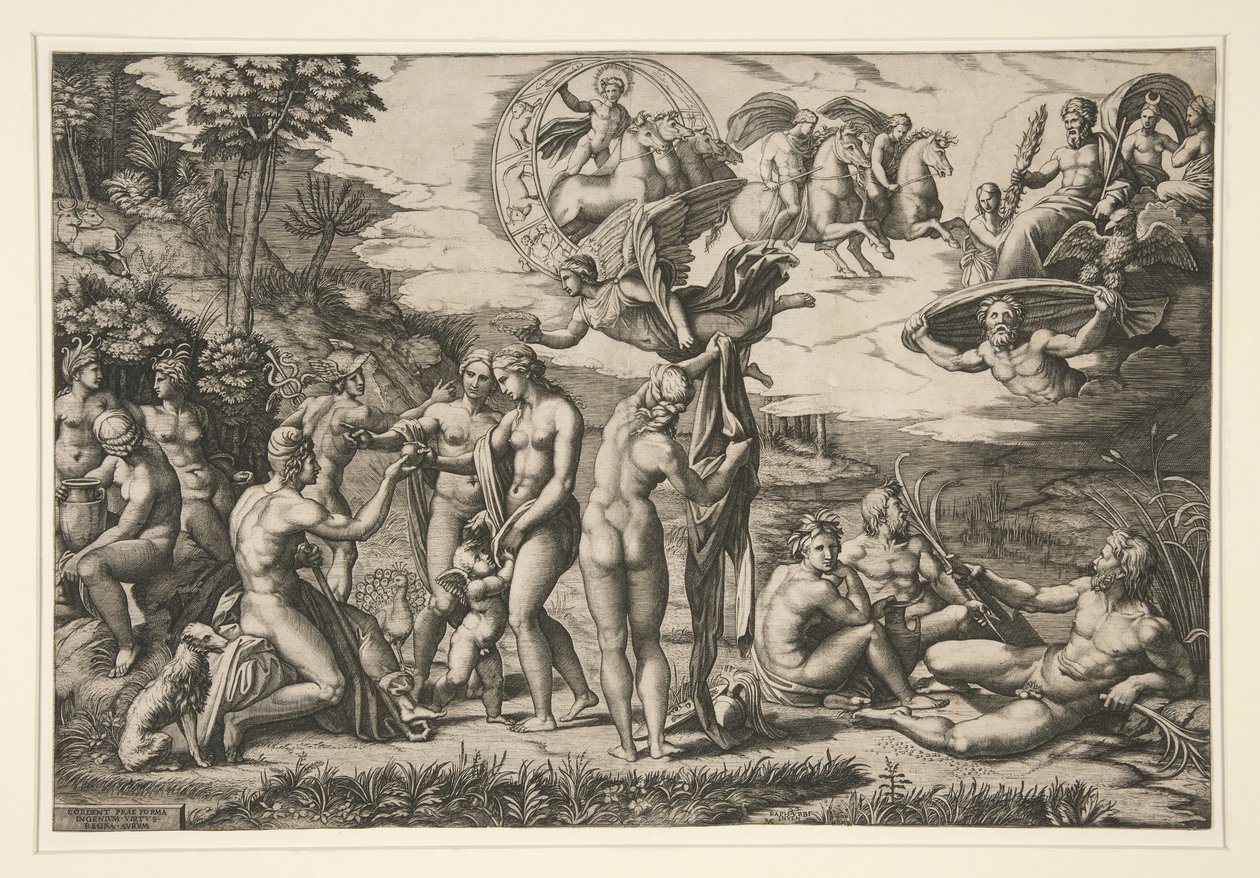 Soud v Paříži, po Raphaelovi, kolem 1510-20 od Marcantonio Raimondi