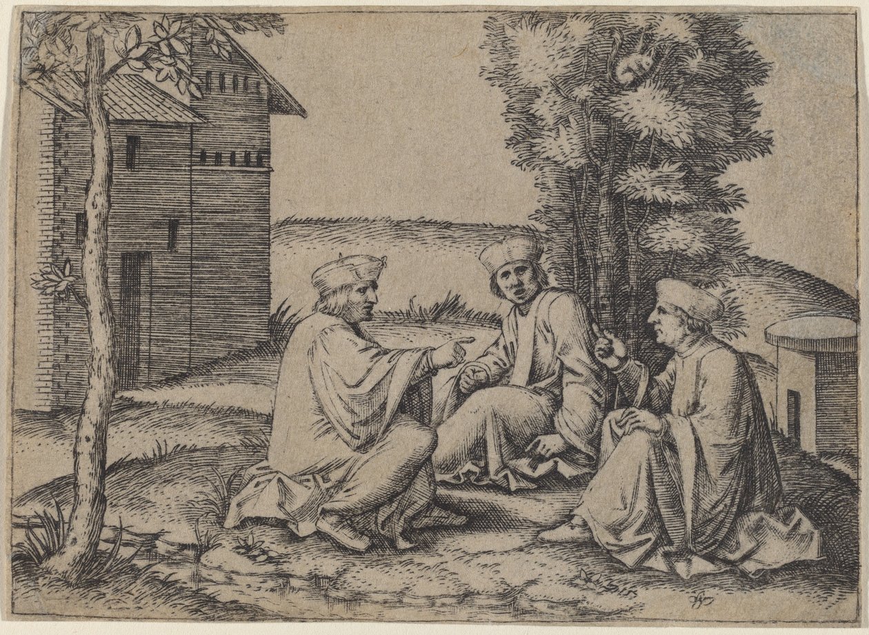 Tři lékaři od Marcantonio Raimondi