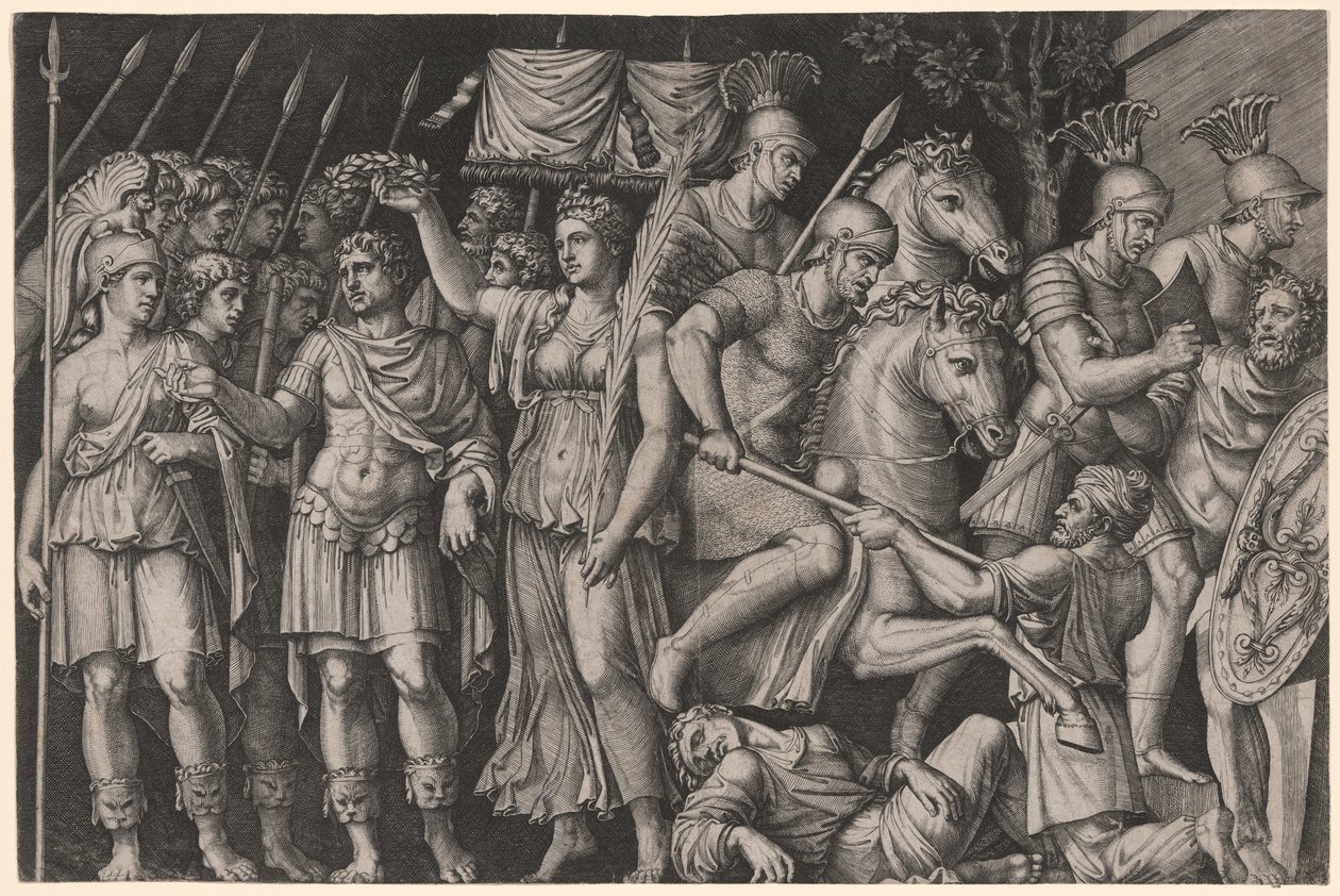 Traján korunovaný vítězstvím od Marcantonio Raimondi