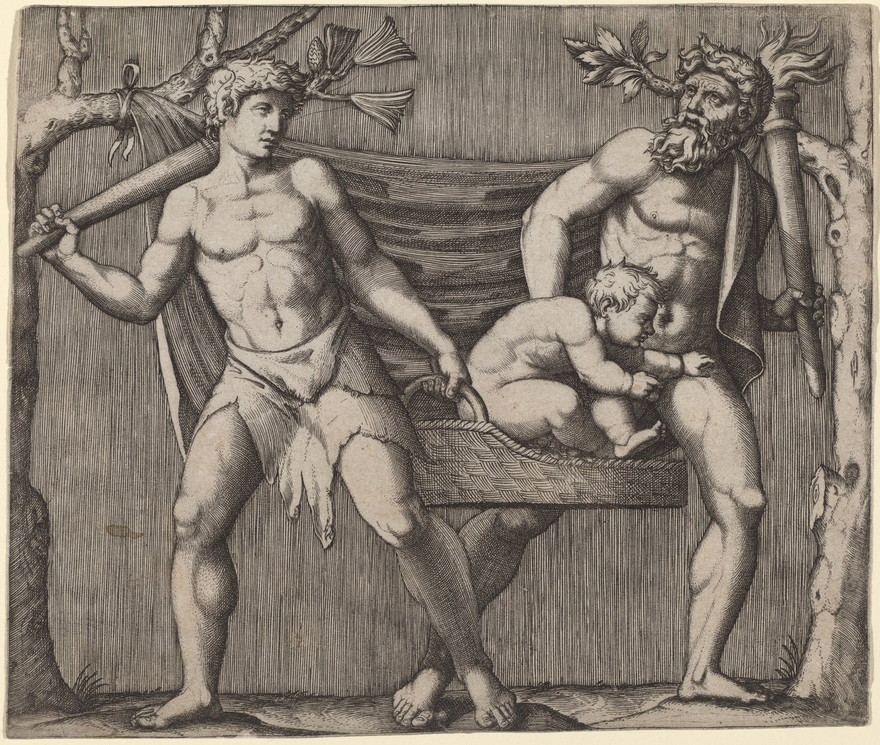 Dva fauni nesoucí dítě od Marcantonio Raimondi