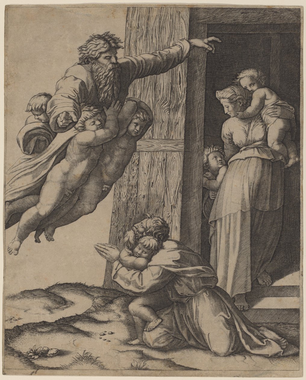 Bůh se zjevuje Noemovi od Marcantonio Raimondi after Raphael