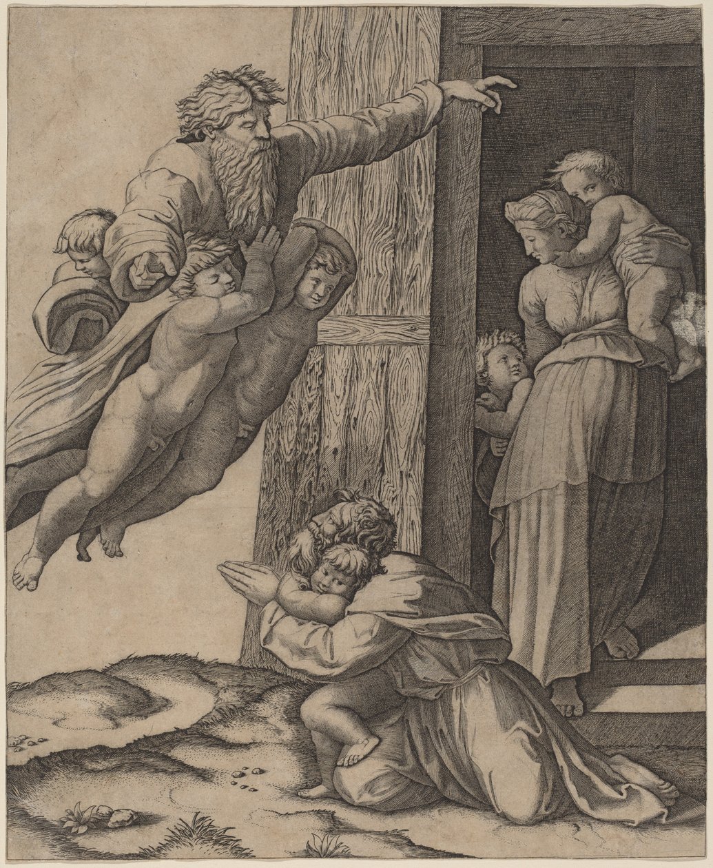 Bůh se zjevuje Noemovi od Marcantonio Raimondi after Raphael