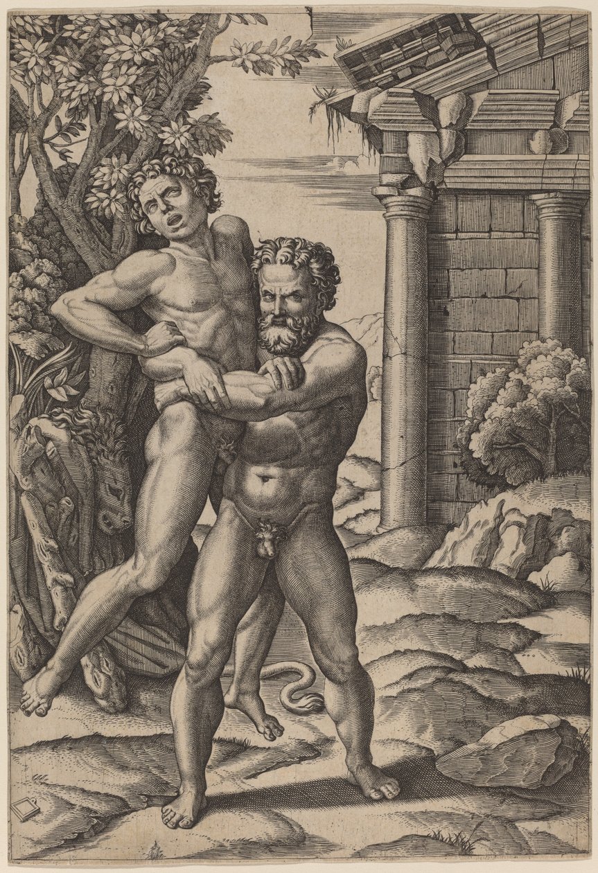 Herkules a Antaeus od Marcantonio Raimondi, after Raphael