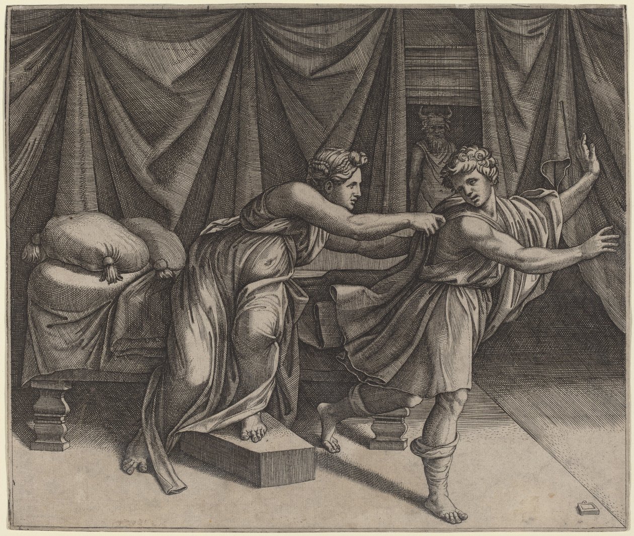 Josefa a Potifarova žena od Marcantonio Raimondi after Raphael