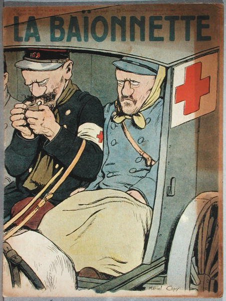 Karikatura sanitky, přední obálka La Baionnette, 28. června 1917 od Marcel Amable O.L. Capy