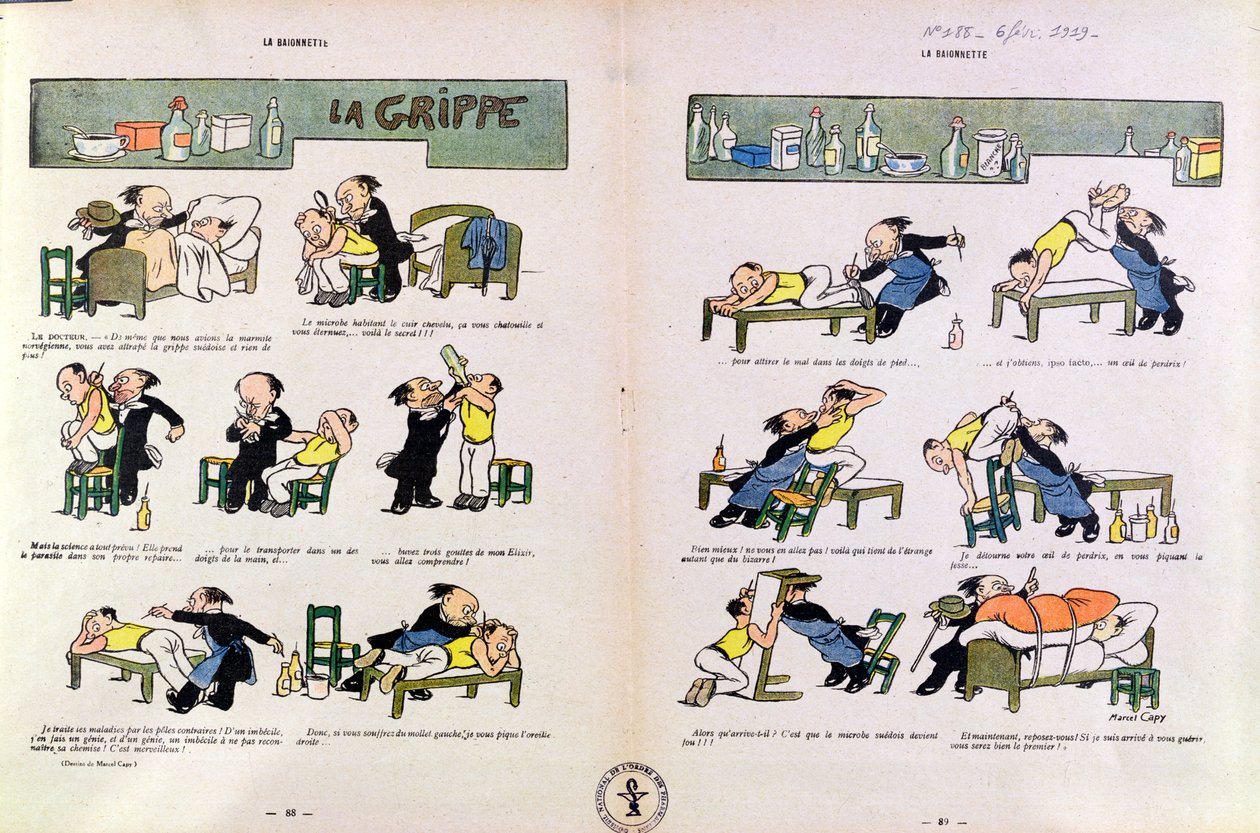 Španělská chřipka, z „La Baionnette“, 6. února 1919 od Marcel Amable O.L. Capy