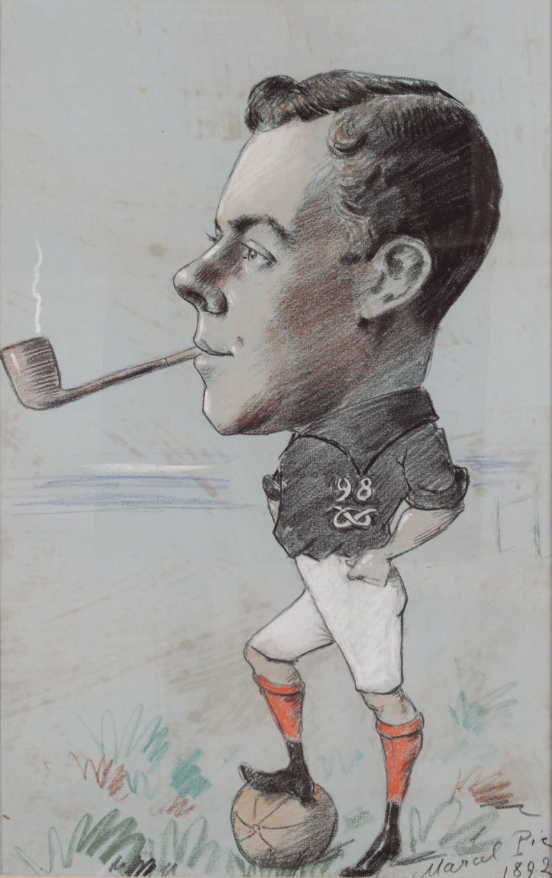 Pipe Smoking Footballer z 98. North Staffordshire Regiment, 1892 (křída na papíře) od Marcel Pic
