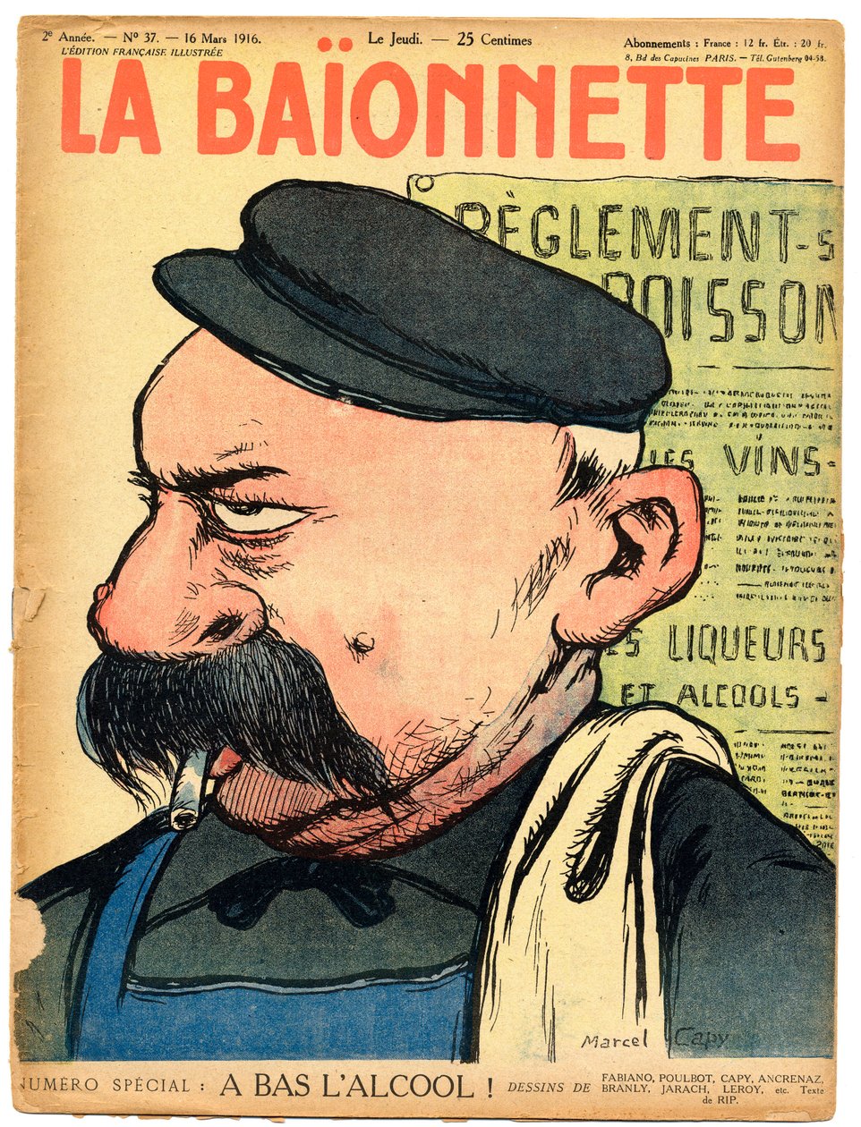 Obálka „“ La Baionnette “, Satirický v barvách od Marcel Amable O.L. Capy