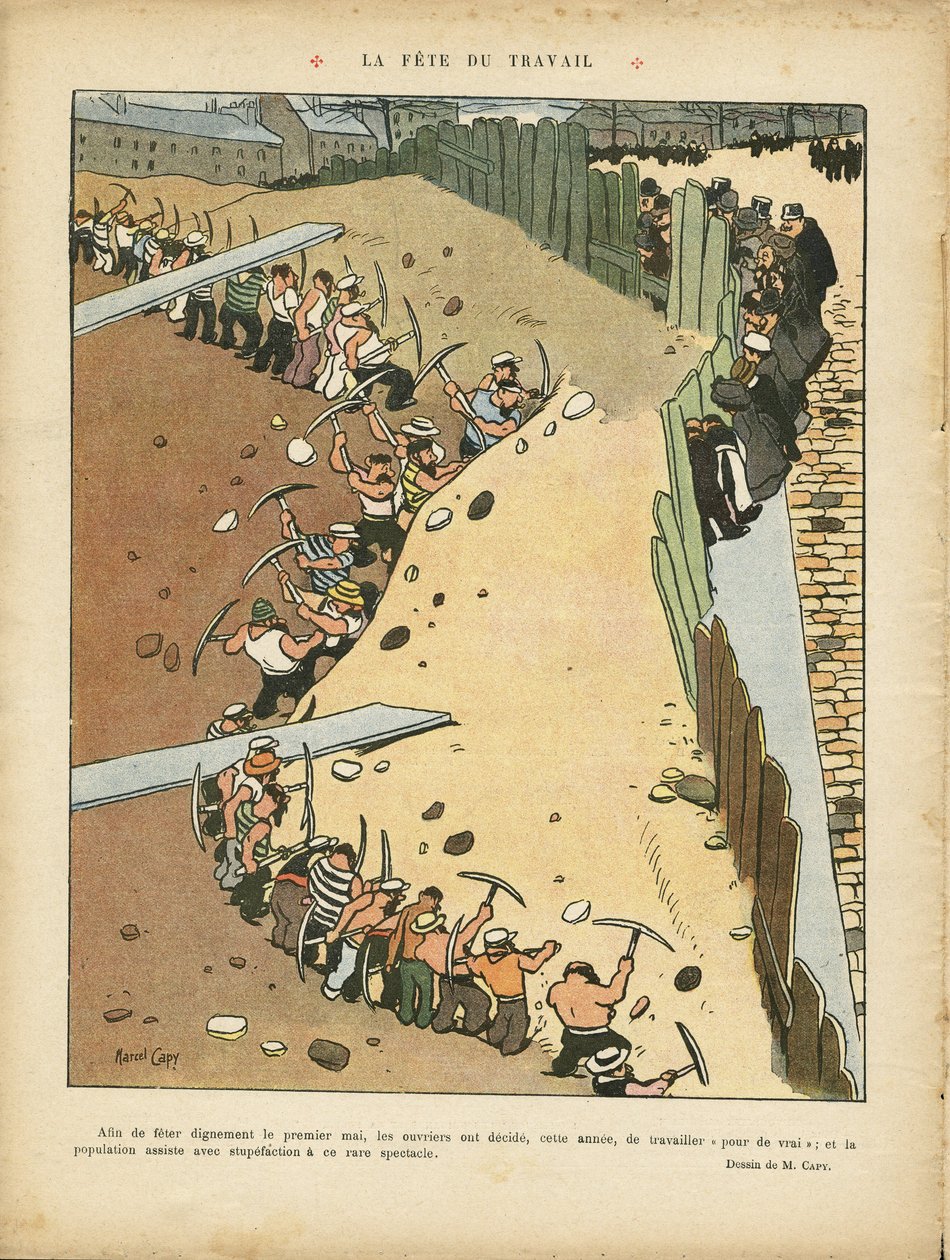 Ilustrace Marcel Capy (1865-1941) v Le Rire, 27. 4. 2012 - Svátek práce - Architektura Urbanismus, Práce, 1. května - Terrasiers od Marcel Amable O.L. Capy