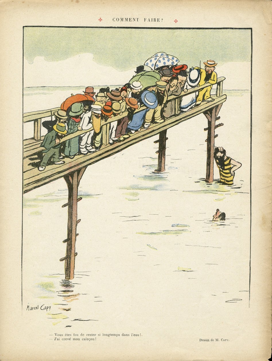 Ilustrace Marcela Capyho (1865-1941) v Le Lire, 24. 8. 12 - Jak na to? - Volný čas, Architektura Urbanismus, Mořské Mořské pobřeží, Plavání Plavání Plavání, Dav od Marcel Amable O.L. Capy