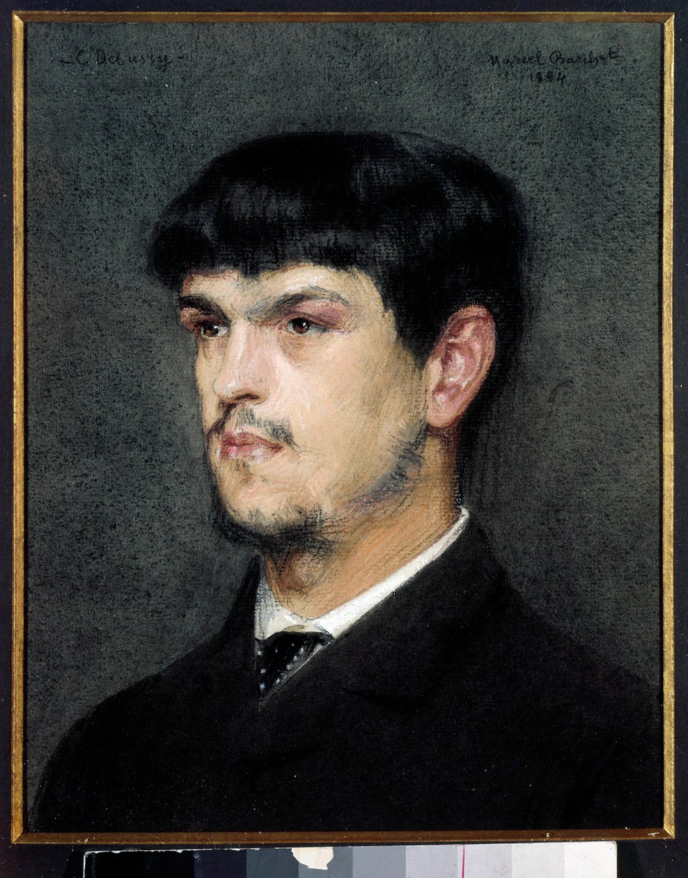 Portrét francouzského skladatele Clauda Debussyho (1862-1918) Černý kámen a pastelová malba Marcela Andre Bascheta (1862-1941) 1884 Rozměr 0,27 x 0,26 m od Marcel Andre Baschet