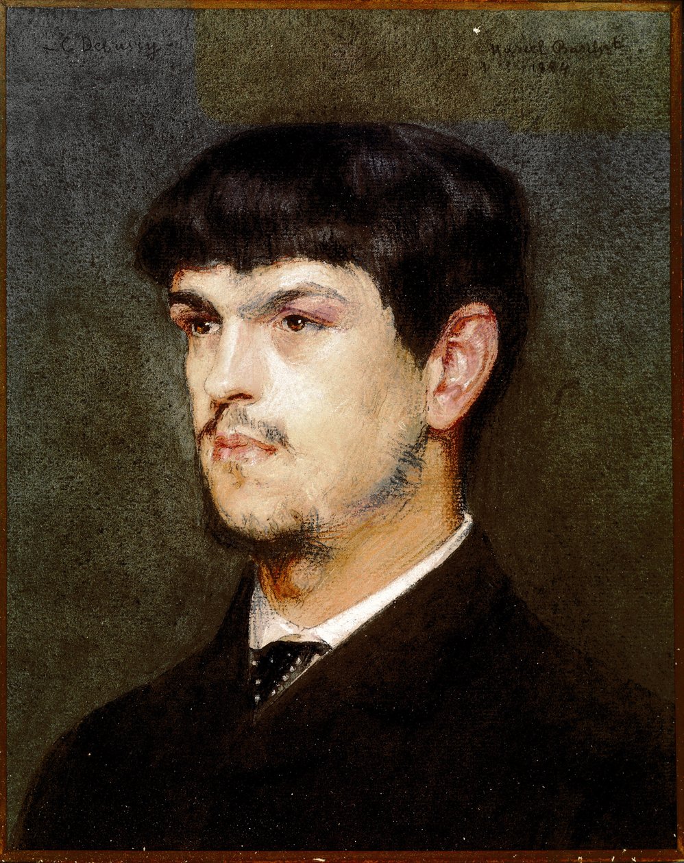 Portrét francouzského skladatele Clauda Debussyho (Černý kámen a pastel od Marcel Andre Baschet