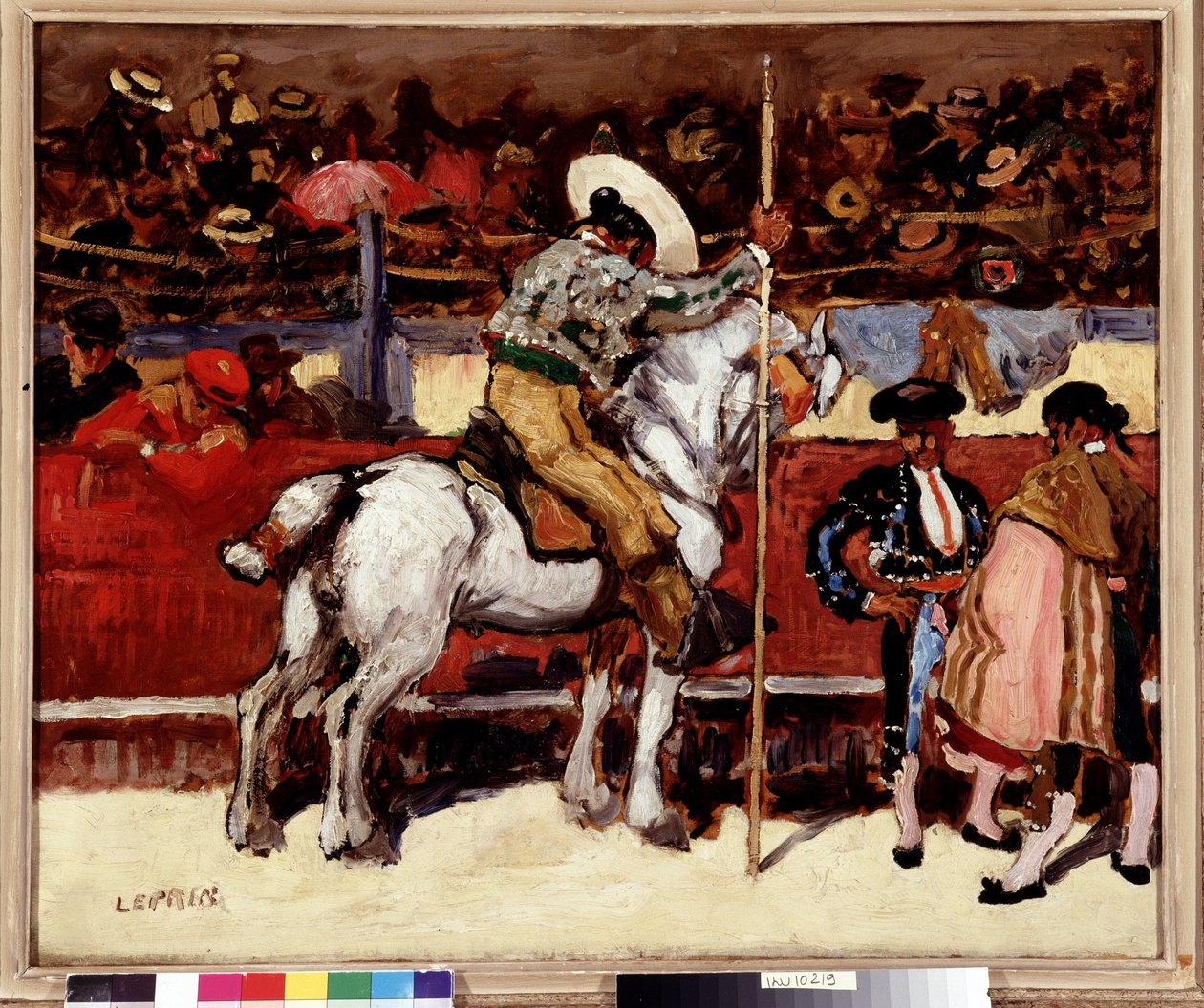 Picador a matador v aréně býčích zápasů. Obraz Marcela Leprina (1891-1931) Rozm. 50x61 cm Povinná zmínka: Kolekce fondation greets de Provence, Marseille od Marcel Leprin