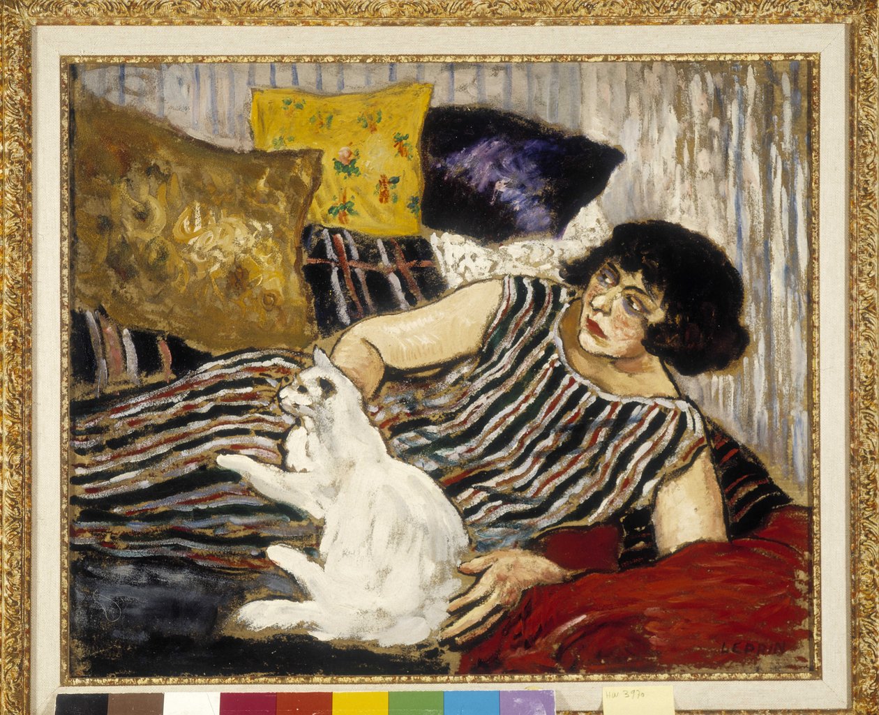 Suzanne Valadon (1865-1938) a její kočka. Obraz Marcela Leprina (1891-1933), Povinná zmínka: Sbírka nadace pozdravů de provence, Marseille (cm 45x54) od Marcel Leprin