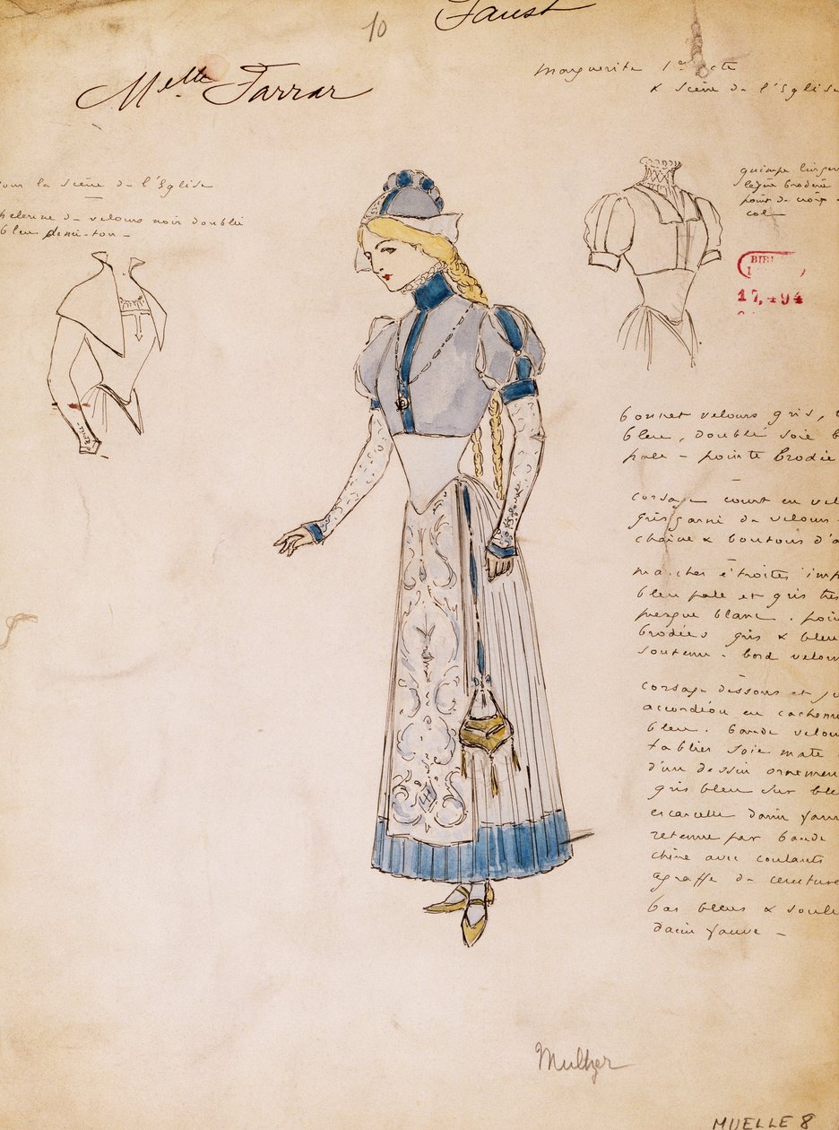 Margherita, skica kostýmu pro Fausta od Charlese Gounoda, vytvořeného Multzerem od Marcel Multzer