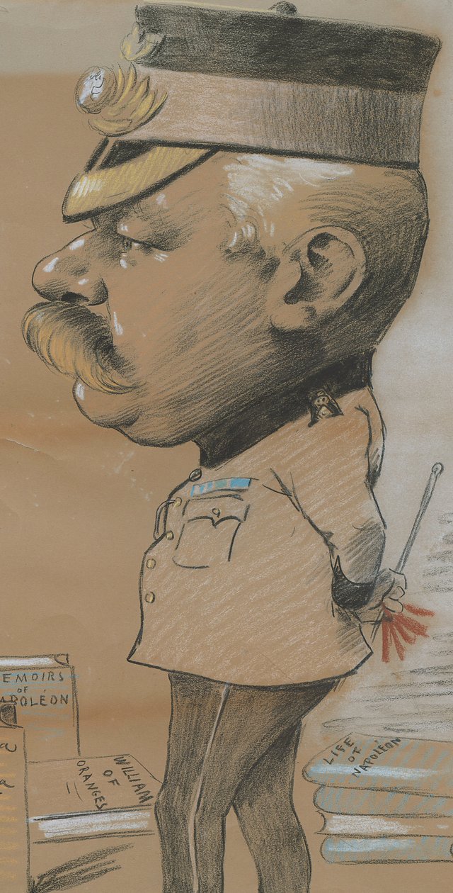 Karikatura neidentifikovaného podplukovníka lehké pěchoty Royal Marines, 1893 (barevná křída na papíře) od Marcel Pic
