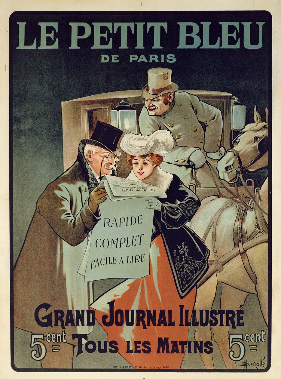Francouzský plakát inzerující noviny „Le Petit Bleu de Paris“ od Marcelin Auzolle