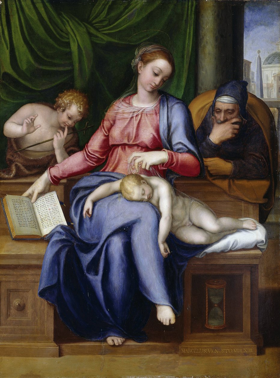 Madonna del silenzio (Panna a dítě s Janem Křtitelem jako chlapec) par Venusti, Marcello (1512/15-1579). Olej na dřevě od Marcello Venusti