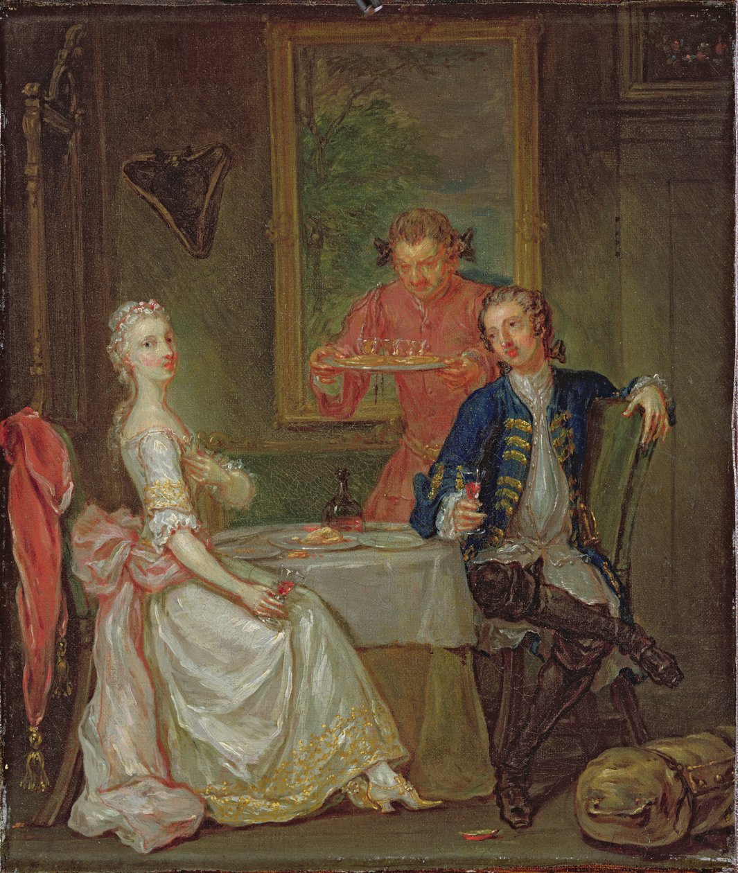 Rozhovor při večeři (Muž a žena pijí při večeři) od Marcellus the Younger Laroon