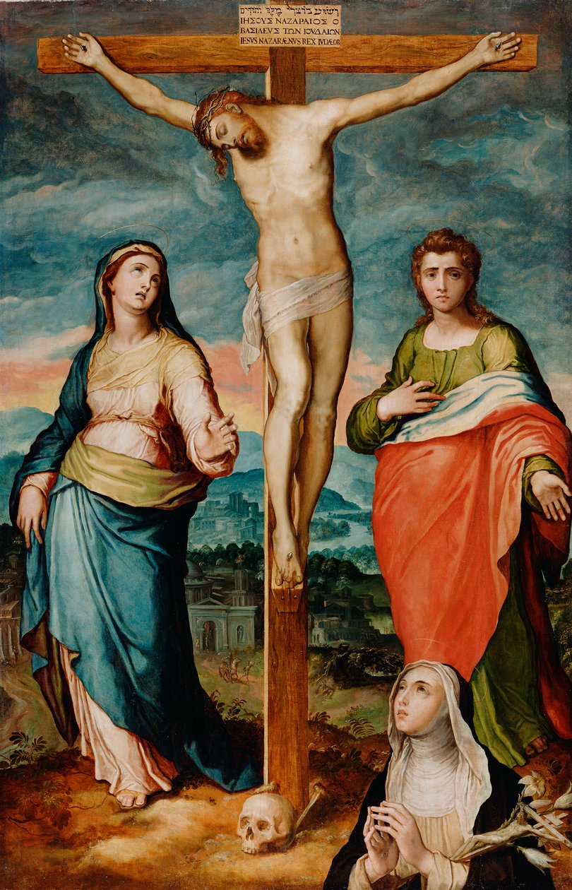 Kristus na kříži se svatými Marií, Janem Evangelistou a Kateřinou Sienskou, kolem roku 1570 od Marco Pino