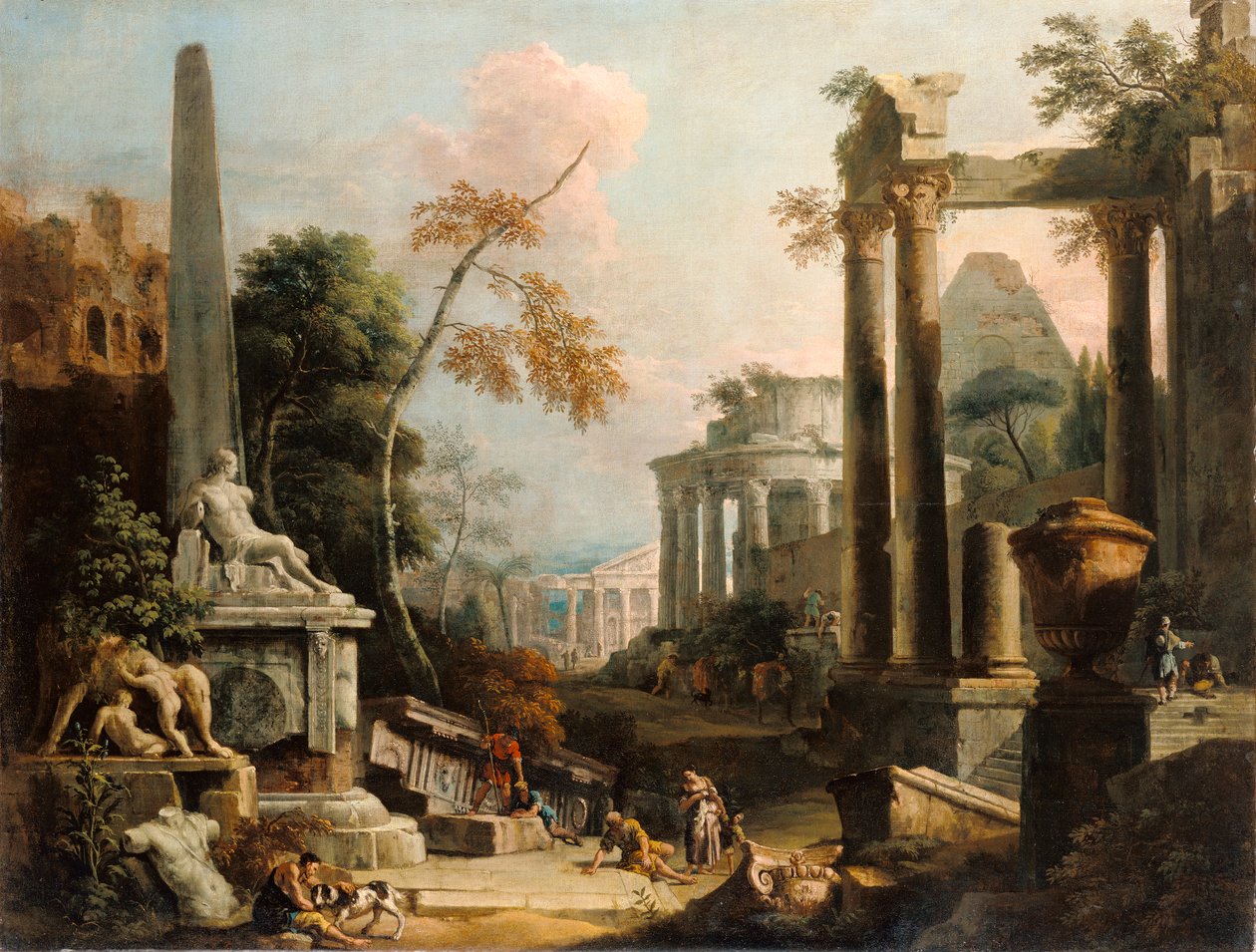 Krajina s klasickými ruinami a postavami, c.1725-30 od Marco Ricci