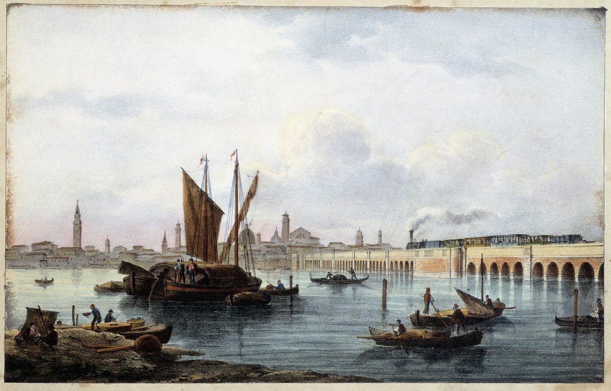 Most přes lagunu v „Albu hlavních pohledů na Benátky““ kreslí Marco Moro ed. Gio Brize-Ghel n.d 1840. cca. od Marco (after) Moro