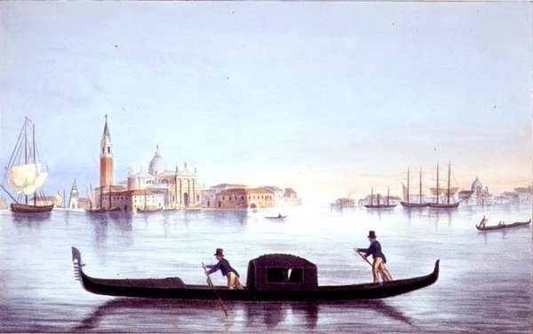 Benátská gondola, vyrytá Brizeghelem (litho) od Marco (after) Moro