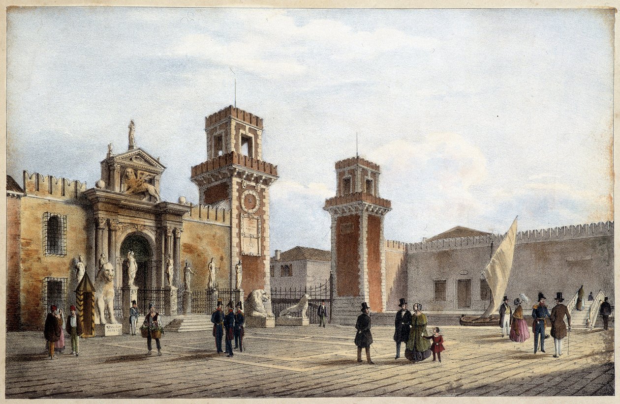Benátský arzenál v „Albu hlavních pohledů na Benátky““ kreslí Marco Moro ed. Gio Brize-Ghel n.d 1840. cca. od Marco (after) Moro