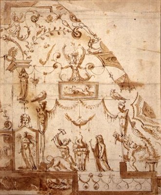 Design pro groteskní strop (pero a sépiový inkoust na papíře) od Marco (fl.1565 88) (circle of) Marchetti