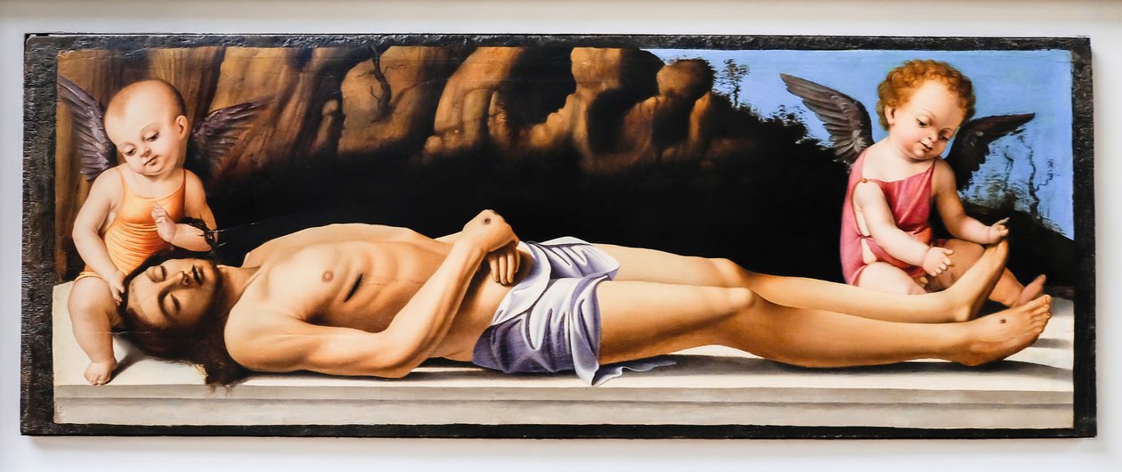 Mrtvý Kristus a dva andělé od Marco Basaiti
