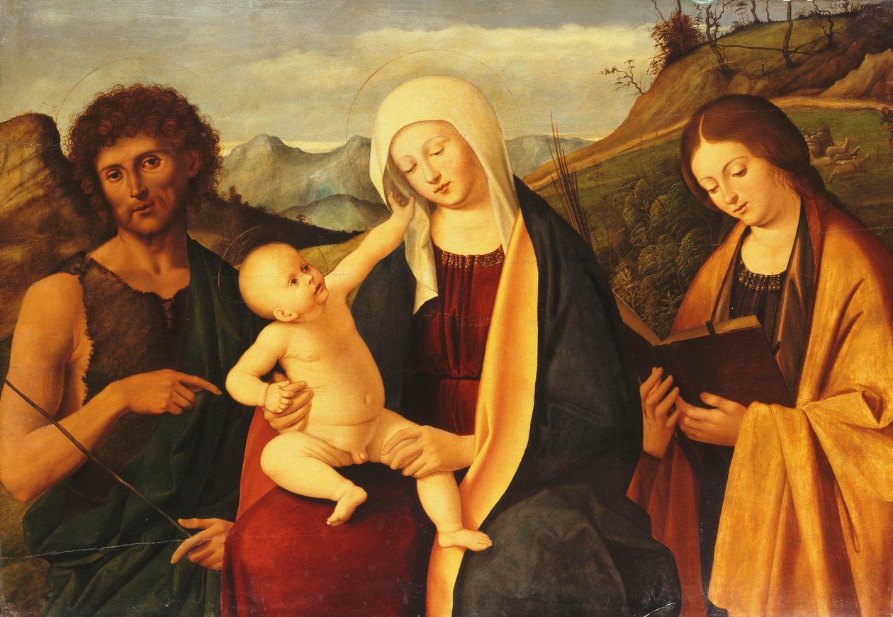 Madona s dítětem se svatým Janem Křtitelem a světicí, od Marco Basaiti