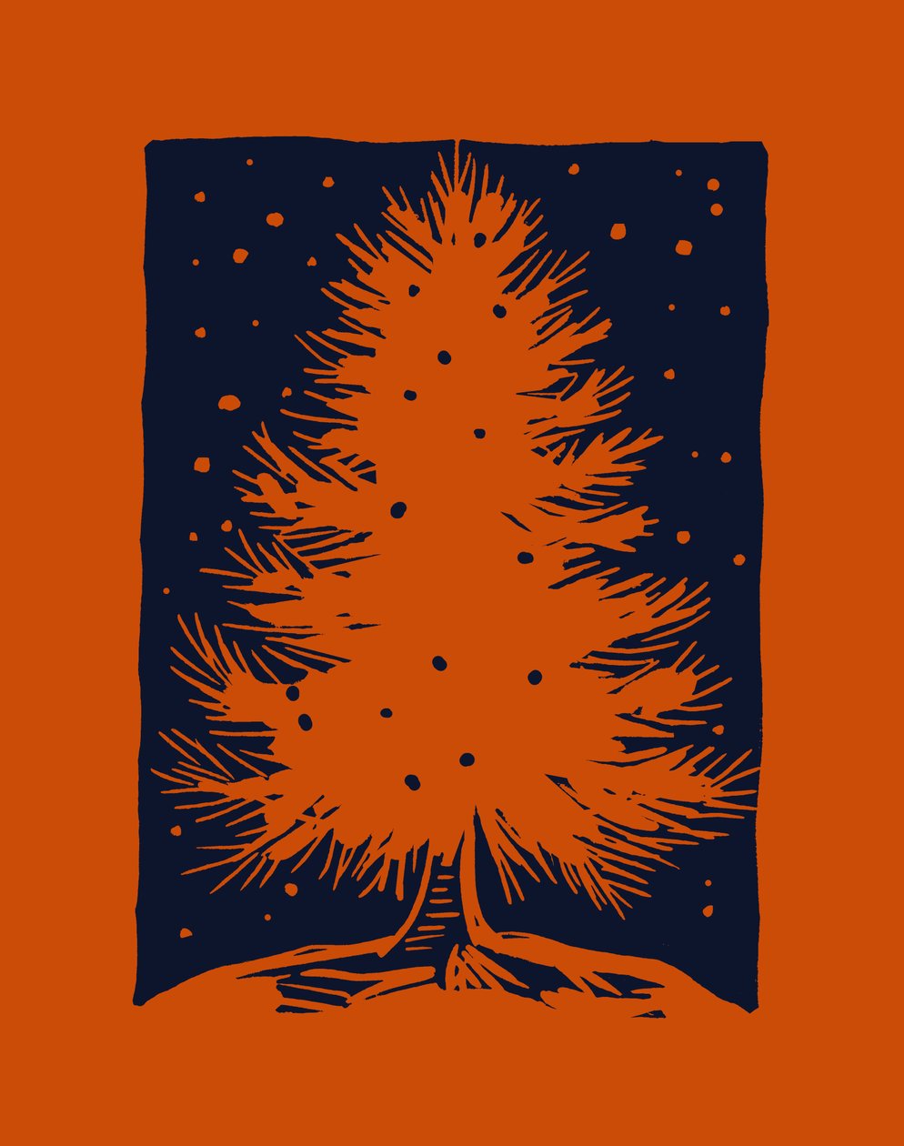Červený vánoční stromek, 2023 (linoleum na papíře) od Marco Campedelli