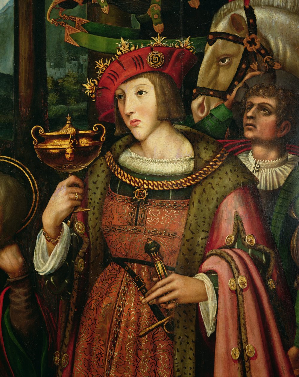 Charles Vth (1500-1558) ze Španělska (olej na panelu, detail) od Marco Cardisco