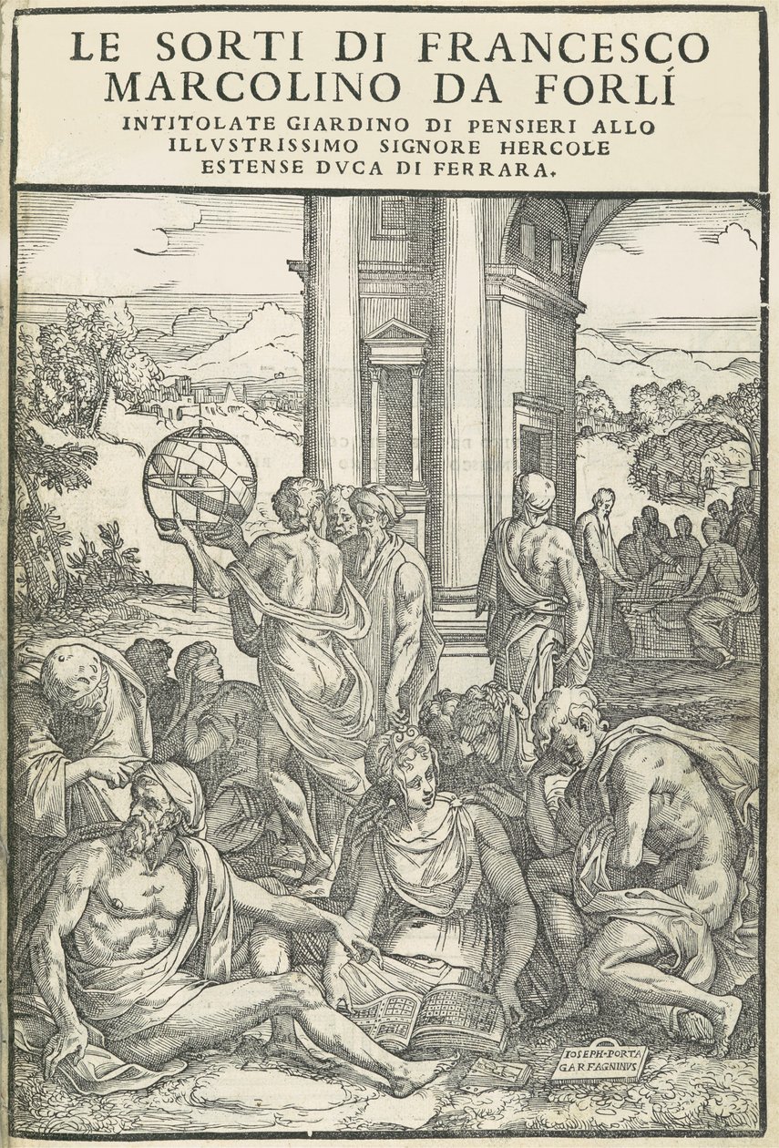 Le Sorti ... s názvem zahrada myšlenek, říjen 1540. Tvůrci: Neznámý, Marco Dente. od Marco Dente