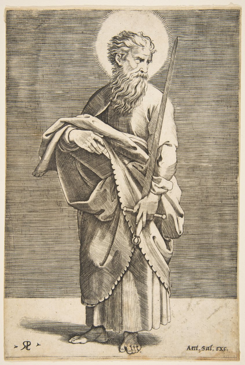 Svatý Pavel se dívá doprava a drží meč a knihu, ca. 1515-27. od Marco Dente