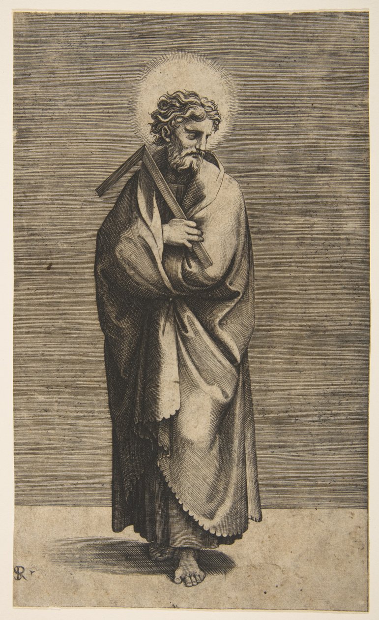 Svatý Tomáš drží čtvercové pravidlo, hlavu otočenou doprava, ca. 1515-27. od Marco Dente